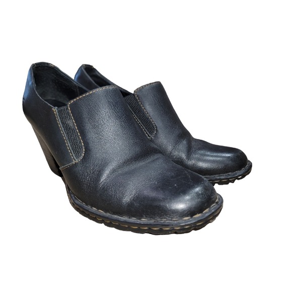 Born Shoes - Born Gertrude Womens Black‎ Leather Slip On Heel Pump Clog Shoes Sz 7 US / 38 EU